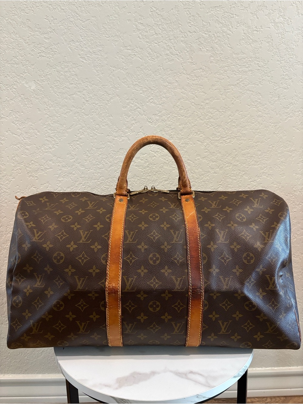 Louis Vuitton Keepall 50 Brown Monogram Boston Duffle Bag